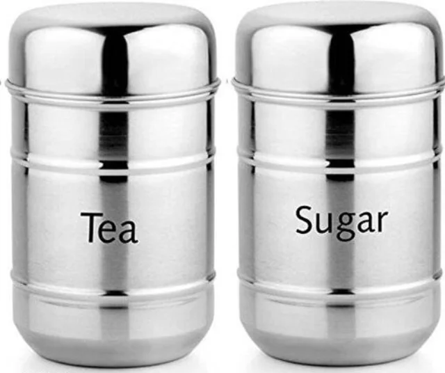 2 Pcs Stainless Steel Airtight Tea Sugar Canister Set 700ml Each - 700ml, Stainless Steel, Airtight, Set of 2